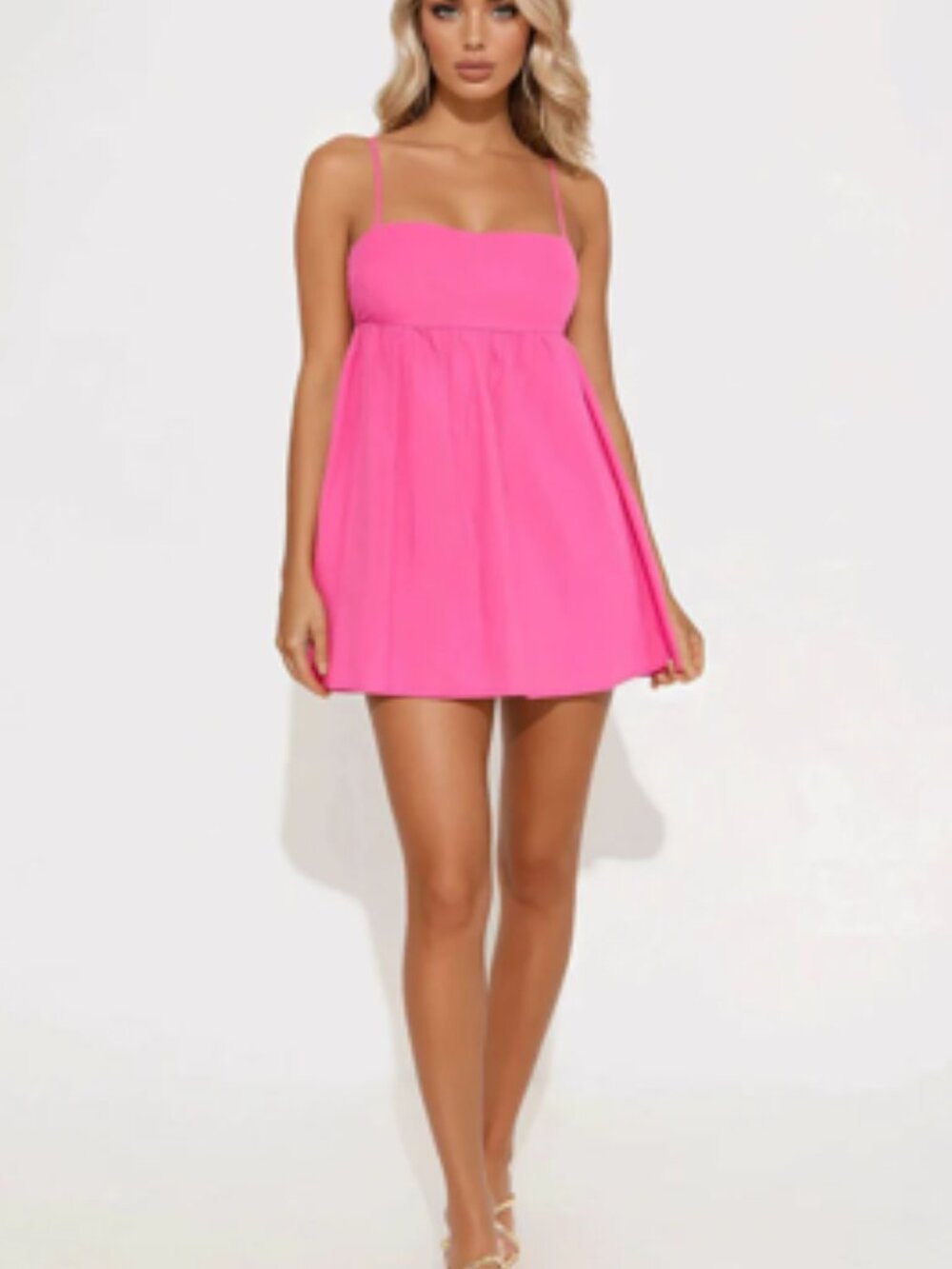Ava Poplin Babydoll Mini Dress - Pink - SIZE LARGE
